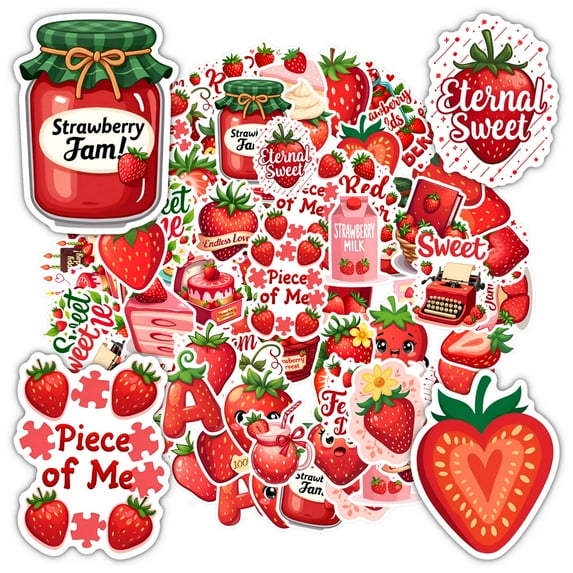 35pcs-50pcs Cute Stickers Kids Stickers Strawberry Stickers Jam Stickers DIY Stickers for Suitcase Fridge