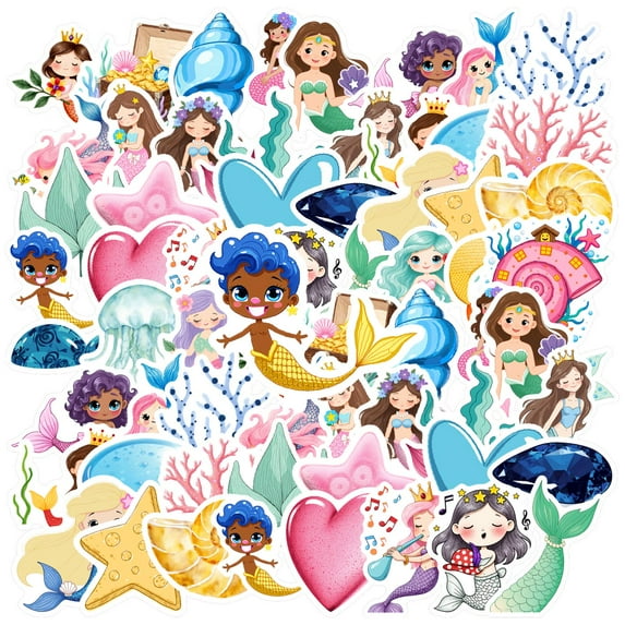 35pcs-50pcs Cute Stickers Mermaid Stickers Colorful Stationery Stickers for Laptops Suitcase Phone