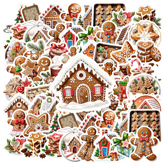 35pcs-50pcs Cute Stickers Stationery Gingerbread Kids Stickers Toy Holiday Stickers Christmas Stationery Stickers for Laptops Notebooks Suitcases
