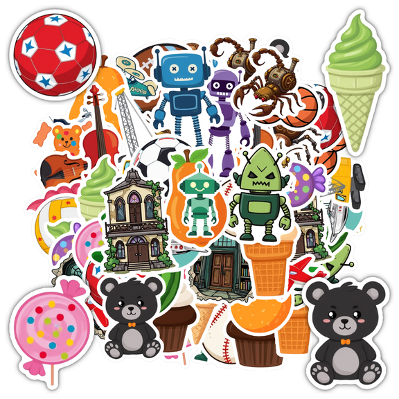 35pcs-50pcs Cute Stickers Stationery Stickers Robot Animal Stickers Funny Stickers for Suitcases Laptops