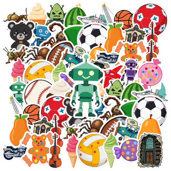 35pcs-50pcs Cute Stickers Stationery Stickers Robot Animal Stickers Funny Stickers for Suitcases Laptops