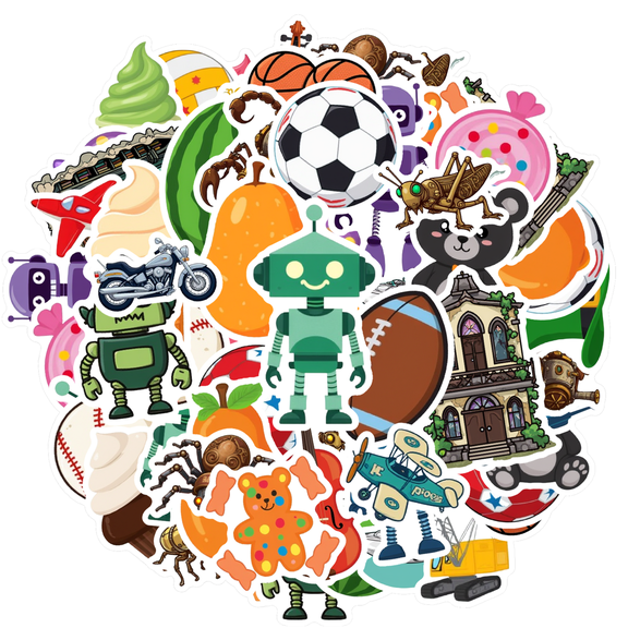 35pcs-50pcs Cute Stickers Stationery Stickers Robot Animal Stickers Funny Stickers for Suitcases Laptops