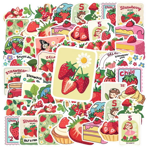 35pcs-50pcs Cute Stickers Strawberry Pack Pastry Stickers Decorative Kids Stickers for Luggage Fridge Notebooks