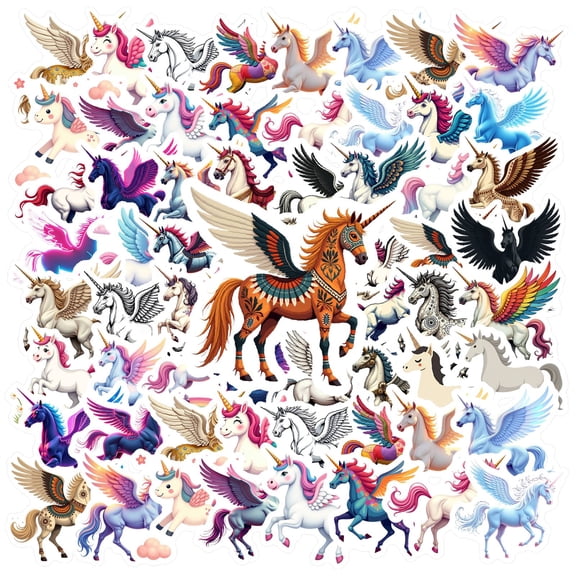 35pcs-50pcs Cute Stickers Unicorn Decals Pegasus Fantasy Creatures Kids Stickers for Luggage Phone Laptop