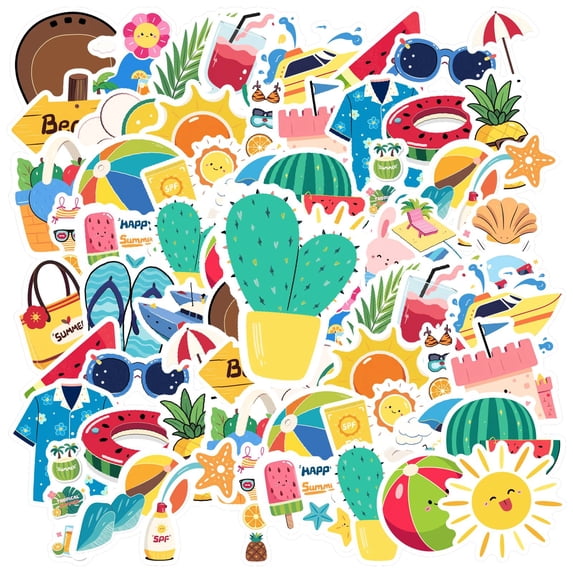 35pcs-50pcs Cute Summer Stickers Tropical Fruit Stationery Stickers Holiday Kids Stickers for Suitcase Phone Laptop