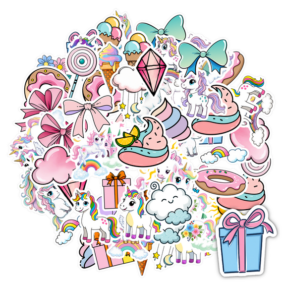 35pcs-50pcs Cute Unicorn Stickers Rainbow Stickers Sweet Fun Stickers for Laptops Notebooks Suitcases