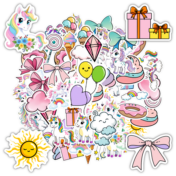 35pcs-50pcs Cute Unicorn Stickers Rainbow Stickers Sweet Fun Stickers for Laptops Notebooks Suitcases