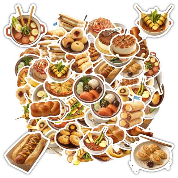 35pcs-50pcs Delicious Stickers Food Graffiti Stickers Tasty Funny Stickers for Laptops Suitcases Fridge