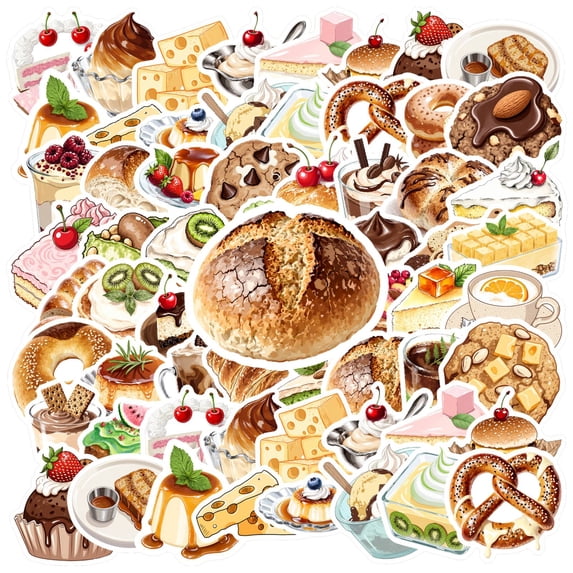 35pcs-50pcs Delicious Stickers Food Yummy Stickers Bakery Stickers for Laptops Suitcase Fridge