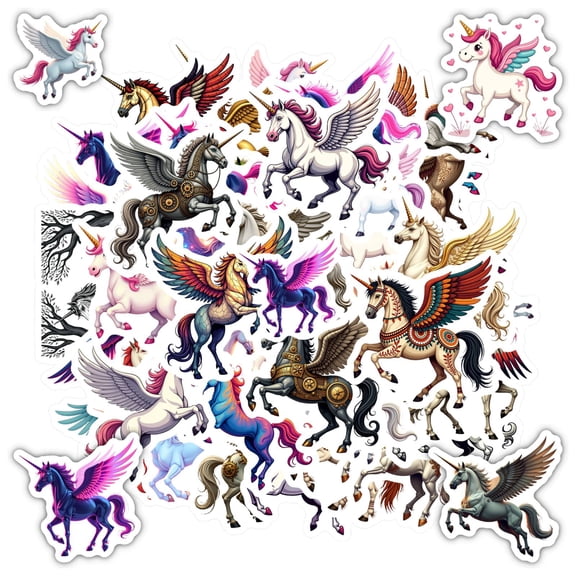 35pcs-50pcs Elegant Unicorn Stickers Majestic Stationery Pegasus Stickers Magical Kids Stickers for Luggage Laptop Suitcase