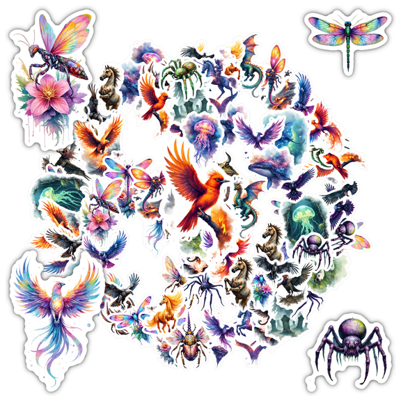 35pcs-50pcs Fantasy Stickers Animal Enchanted Stickers Mythical Decals for Laptops Notebooks Suitcases