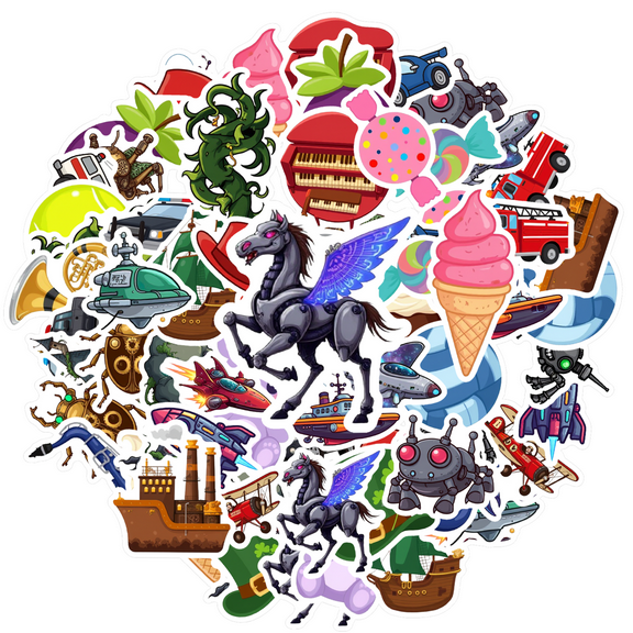 35pcs-50pcs Fantasy Stickers Animal Robot Car Sticker Nature for Luggage Laptop Suitcase