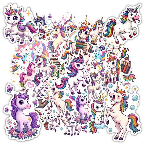 35pcs-50pcs Fantasy Unicorn Stationery Stickers Rainbow Graffiti Decals Kids Stickers for Luggage Laptop Suitcase