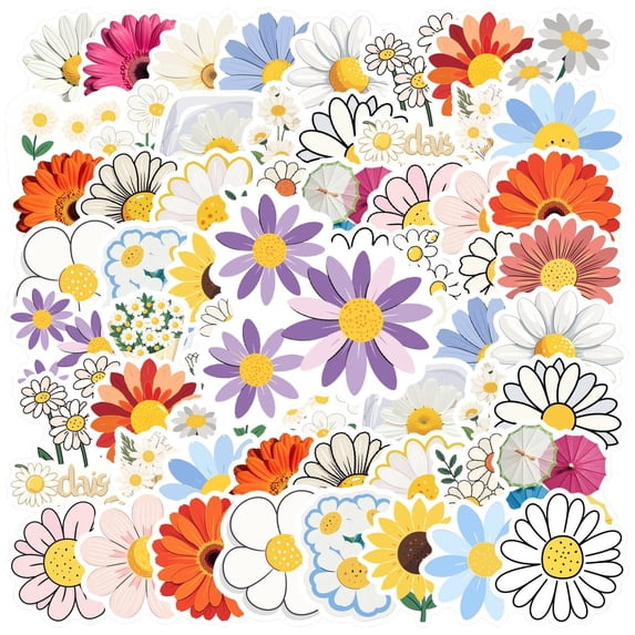 35pcs-50pcs Floral Stickers Nature Daisy Stationery Stickers Cute Kids Stickers for Laptops Notebooks Fridge
