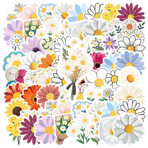 35pcs-50pcs Floral Stickers Nature Daisy Stationery Stickers Cute Kids Stickers for Laptops Notebooks Fridge