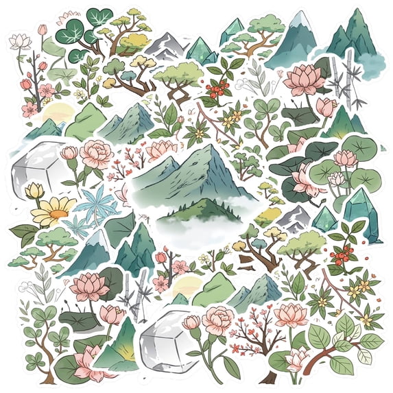 35pcs-50pcs Floral Stickers Nature Stationery Stickers Decals Mountain Stickers Trees Stickers for Laptops Phone Luggage