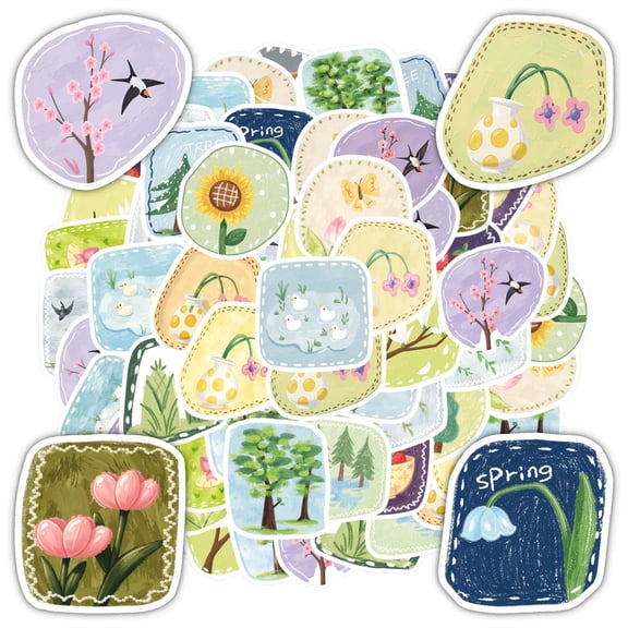 35pcs-50pcs Floral Stickers Nature Stationery Stickers Spring Kids Stickers DIY Stickers for Laptop Phone Notebook