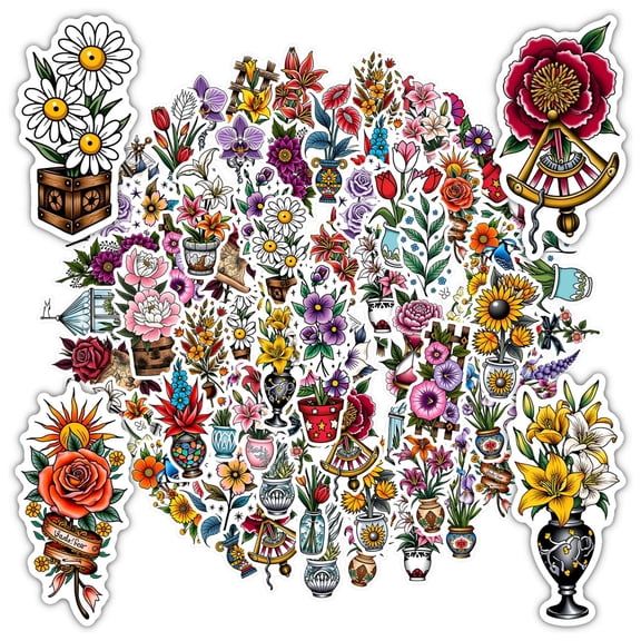 35pcs-50pcs Floral Stickers Stationery Stickers Nature PVC Stickers Botanical Teacher Reward Stickers for Laptops Notebooks Suitcases