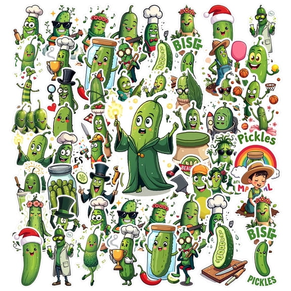 35pcs-50pcs Funny Cartoon Stickers Pickle Stickers Cartoon Stickers PVC Sticker for Laptop Suitcase Phone