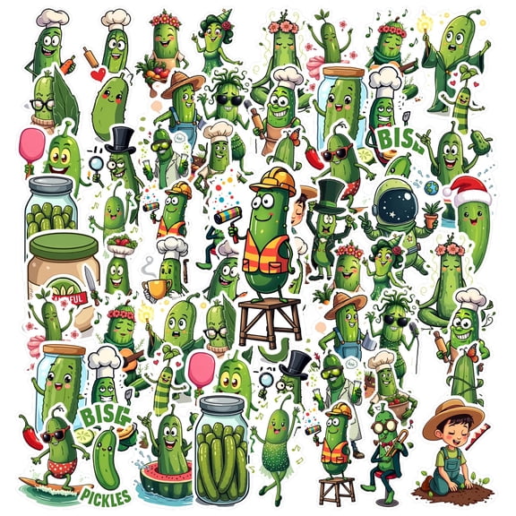 35pcs-50pcs Funny Cartoon Stickers Pickle Stickers Cartoon Stickers PVC Sticker for Laptop Suitcase Phone