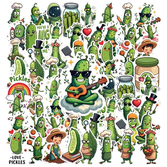 35pcs-50pcs Funny Cartoon Stickers Pickle Stickers Cartoon Stickers PVC Sticker for Laptop Suitcase Phone