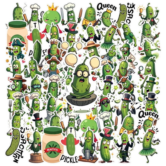 35pcs-50pcs Funny Character Stickers Pickle Cartoon Vegetable DIY for Laptops Notebooks Suitcase