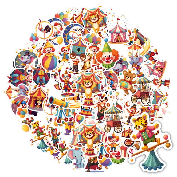 35pcs-50pcs Funny Circus Stickers Animal Stickers Clown Stickers Kids Stickers for Notebooks Laptops Suitcases