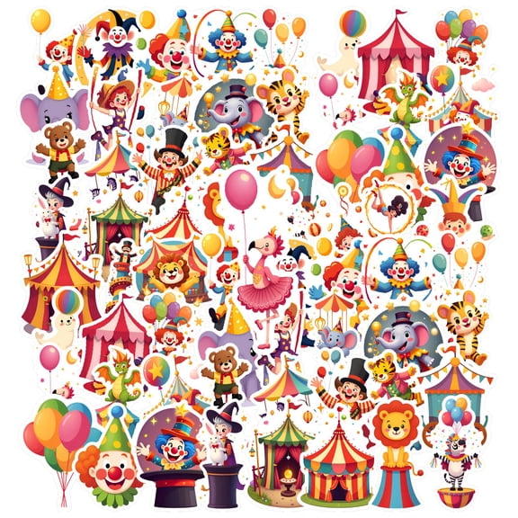 35pcs-50pcs Funny Circus Stickers Animal Stickers Clown Stickers Kids Stickers for Notebooks Laptops Suitcases