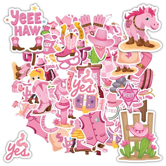35pcs-50pcs Funny Stationery Stickers Pink Rodeo Kids Stickers for Laptop Luggage Suitcase