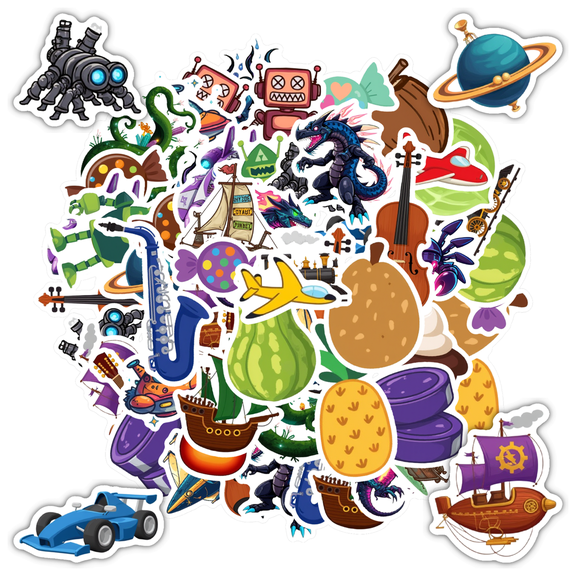 35pcs-50pcs Futuristic Robot Stickers Space Dinosaur Decals Nautical Stickers for Luggage Laptop Phone Fridge