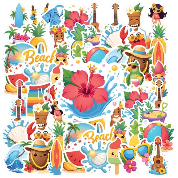 35pcs-50pcs Hawaii Stickers Tropical Kids Stickers Beach Waterproof Funny Stickers Pack for Luggage Phone Laptop