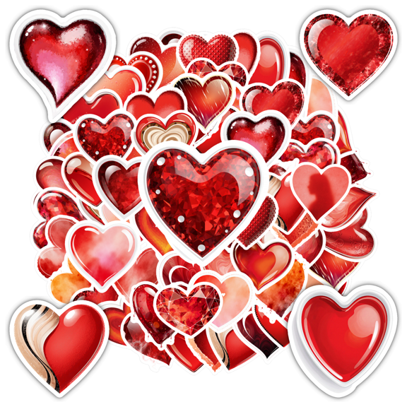 35pcs-50pcs Heart Stickers Love Decals Romantic Stickers PVC Decors for Laptops Suitcases Phones