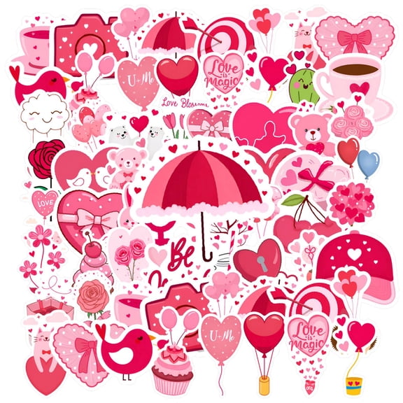 35pcs-50pcs Heart Stickers Stationery Stickers Love Kids Stickers  Valentine's Animal Stickers for Luggage Guitars Suitcases