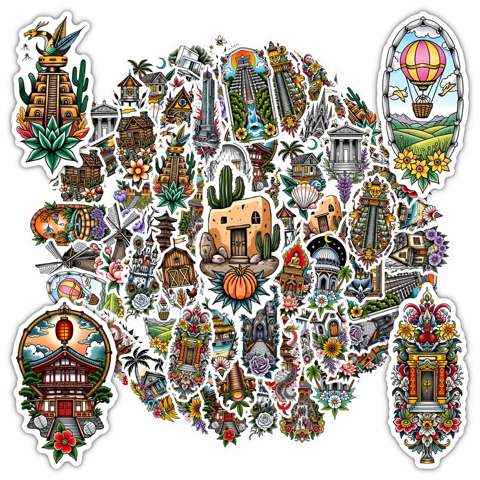 35pcs-50pcs Historic Stationery Stickers Cultural Landmark Stickers ...