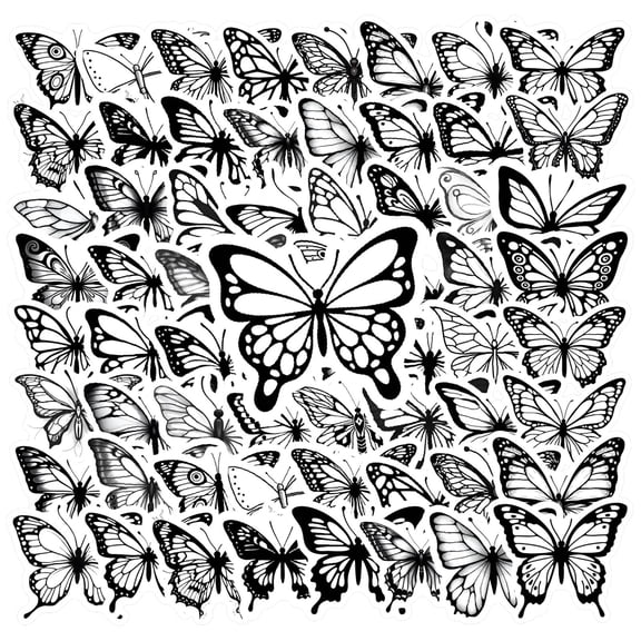 35pcs-50pcs Monochrome Animal Stickers Elegant Stationery Stickers Butterfly Stickers for Laptops Suitcase Phone