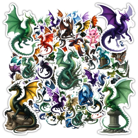 35pcs-50pcs Mystical Dragon Stickers Mythical Kids Stickers Fantasy Graffiti Decals for Laptops Suitcase