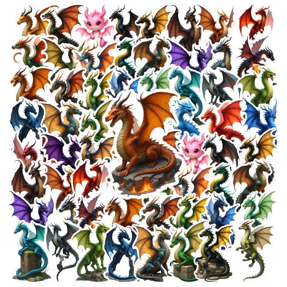 35pcs-50pcs Mystical Dragon Stickers Mythical Kids Stickers Fantasy Graffiti Decals for Laptops Suitcase