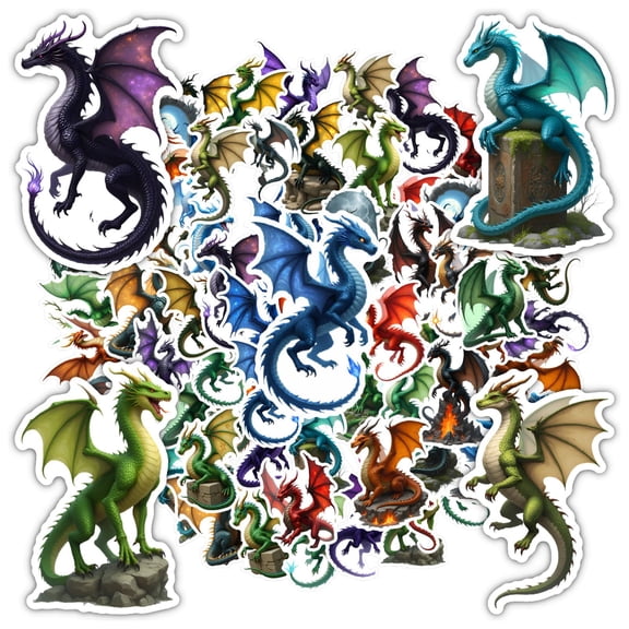 35pcs-50pcs Mystical Dragon Stickers Mythical Kids Stickers Fantasy Graffiti Decals for Laptops Suitcase
