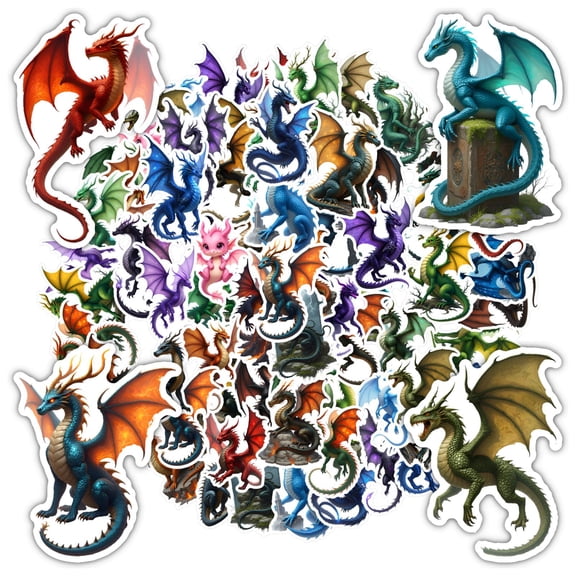 35pcs-50pcs Mystical Dragon Stickers Mythical Kids Stickers Fantasy Graffiti Decals for Laptops Suitcase