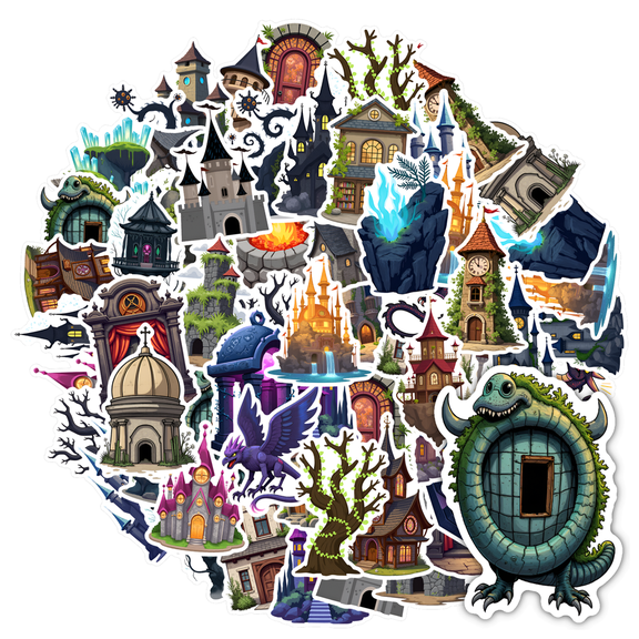 35pcs-50pcs Mystical Stickers Fantasy Stationery Graffiti PVC Stickers for Suitcase Fridge