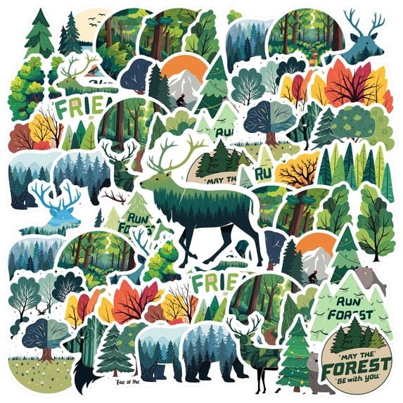 35pcs-50pcs Nature Stickers Forest Adhesive Wildlife Decals Trees for Laptops Suitcase Phone