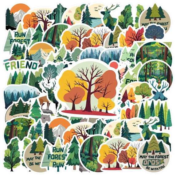 35pcs-50pcs Nature Stickers Forest Adhesive Wildlife Decals Trees for Laptops Suitcase Phone
