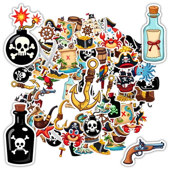 35pcs-50pcs Nautical Stickers Stationery Stickers Adventure Pirate Stickers Funny PVC Stickers for Suitcase Phone Laptop