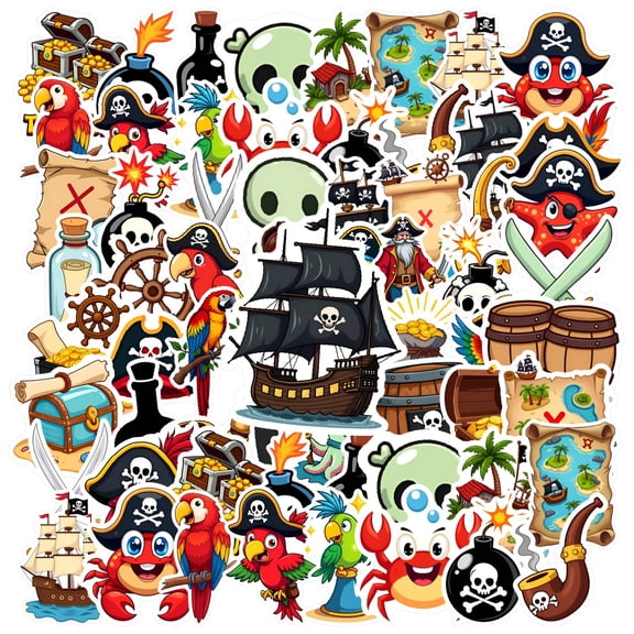 35pcs-50pcs Nautical Stickers Stationery Stickers Adventure Pirate Stickers Funny PVC Stickers for Suitcase Phone Laptop