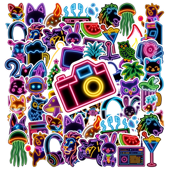 35pcs-50pcs Neon Animal Stickers Space Funny Stickers Retro Stationery Stickers for Laptops Suitcases Notebooks