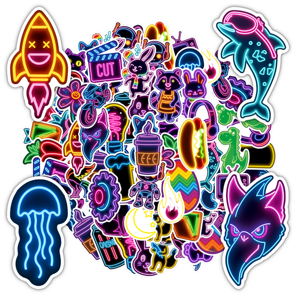 35pcs-50pcs Neon Animals Stickers Kids Stickers Neon Space Stickers DIY Stickers for Phone Laptop Suitcase