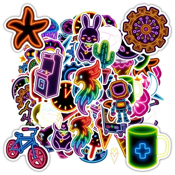 35pcs-50pcs Neon Stickers Stationery Stickers Cartoon Animal Stickers Kids Stickers for Laptops Suitcase Fridge