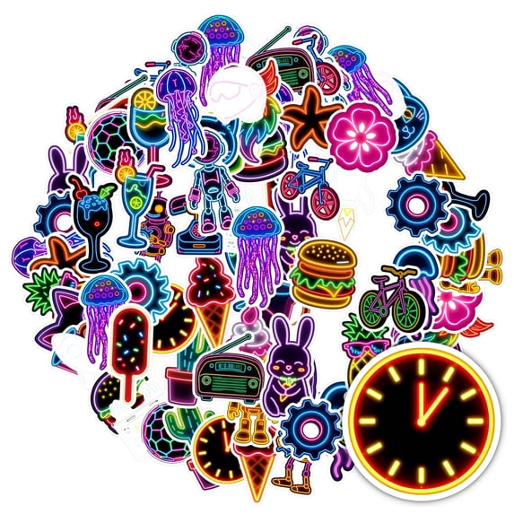 35pcs-50pcs Neon Stickers Stationery Stickers Cartoon Animal Stickers Kids Stickers for Laptops Suitcase Fridge