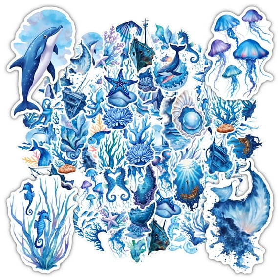35pcs-50pcs Ocean Stationery Stickers Nautical Animal Stickers Marine Teacher Reward Stickers for Luggage Phone Suitcase Fridge Car