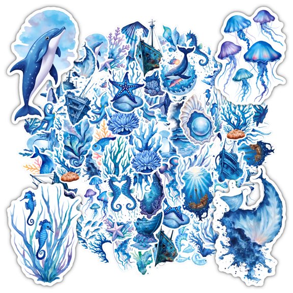 35pcs-50pcs Ocean Stationery Stickers Nautical Animal Stickers Marine Teacher Reward Stickers for Luggage Phone Suitcase Fridge Car